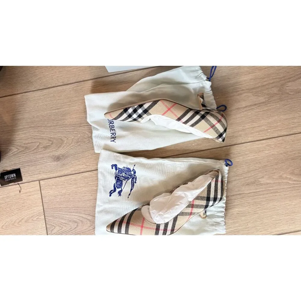 Burberry Check Dame Kitten Heel Pumps Sand Beige EU 39 US 9